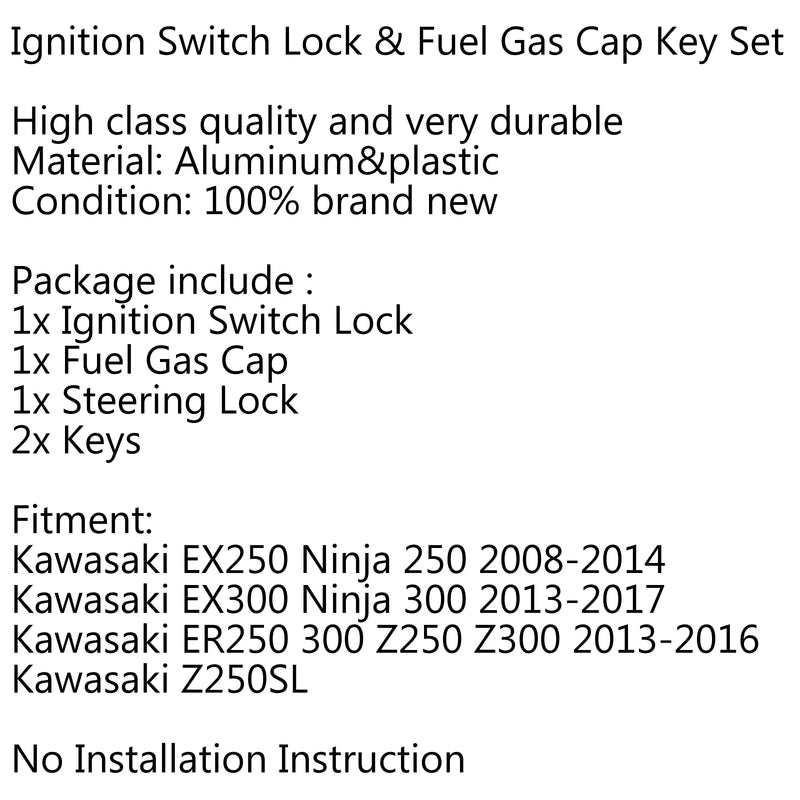 Ignition Switch Seat Gas Cap Cover Lock Key Set for Kawasaki EX Ninja 25R 3