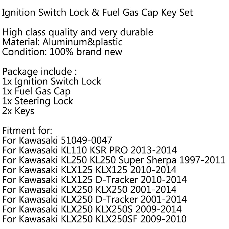 Ignition Switch Seat Gas Cap Cover Lock Key Set for Kawasaki KL11 KLX125 KLX25