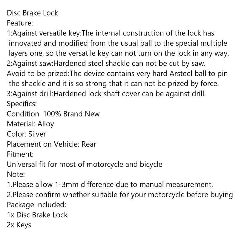 1X Motorcycle Bicycle Bike Scooter SECURITY LOCK Portable Wheel Disc Brake Lock Generic