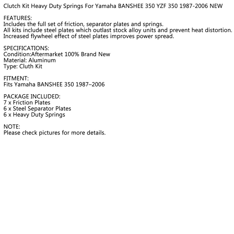 Clutch Kit & Heavy Duty Springs & Plates For Yamaha YFZ350 BANSHEE 350 1987-2006 Generic