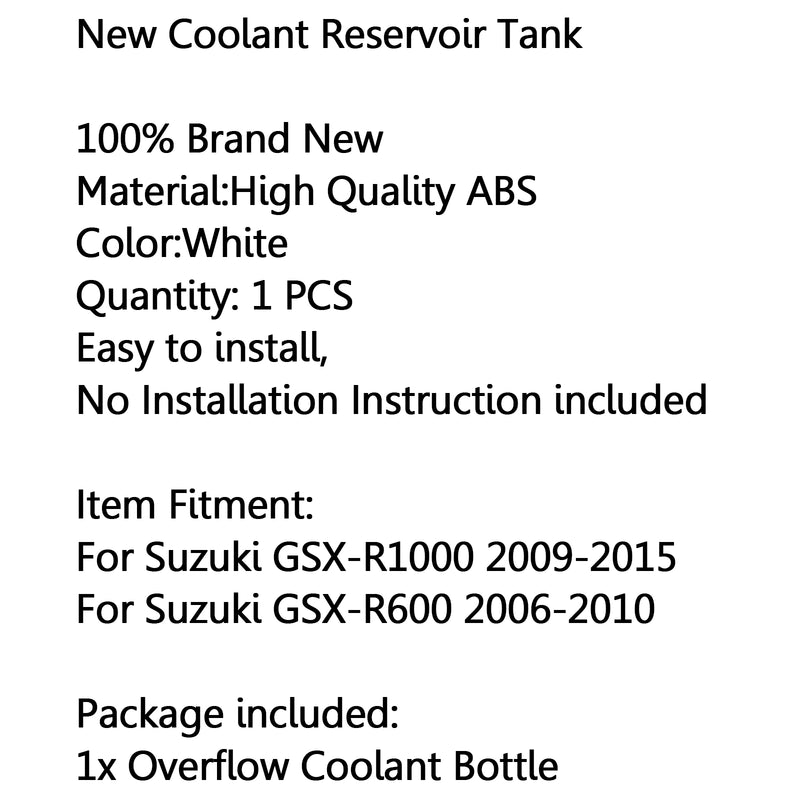 Radiator Coolant Overflow Tank Coolant Reservior For Suzuki GSXR1000 GSXR600 Generic