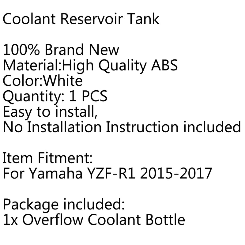 Coolant Radiator Overflow Tank Coolant Reserve Bottle For Yamaha YZF-R1 15-17 Generic