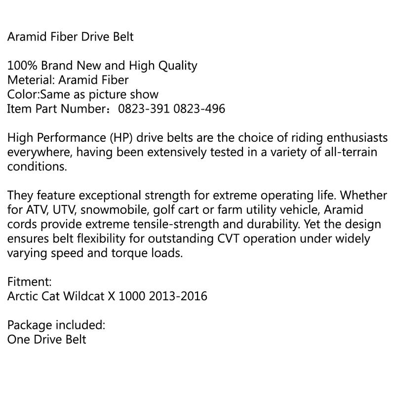 Drive Belt For Arctic Cat Wildcat X 1000 2013-2016 2014 2015 OE 0823-496 Generic