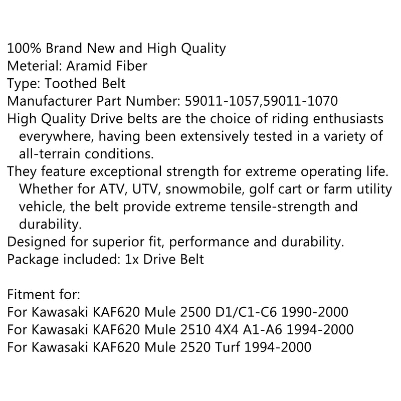 Drive Belt 59011-1070 For Kawasaki KAF620 Mule 2500 2000-2001 2510 2000-2001 Generic