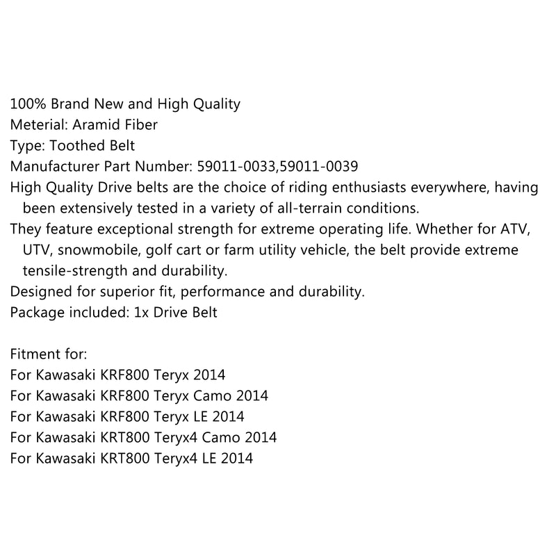 Drive Belt 59011-0033 For Kawasaki Teryx 800 KRF800 Teryx4 LE 2014 Generic