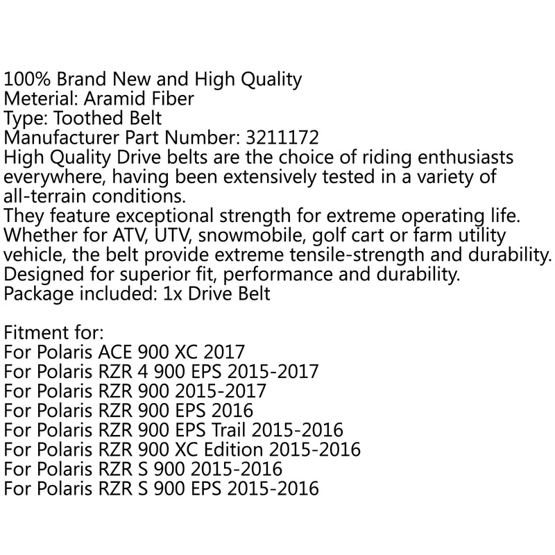 ATV Drive Belt 26G4140 For Polaris RZR 900 Trail EPS 2015 2016 3211172 Generic