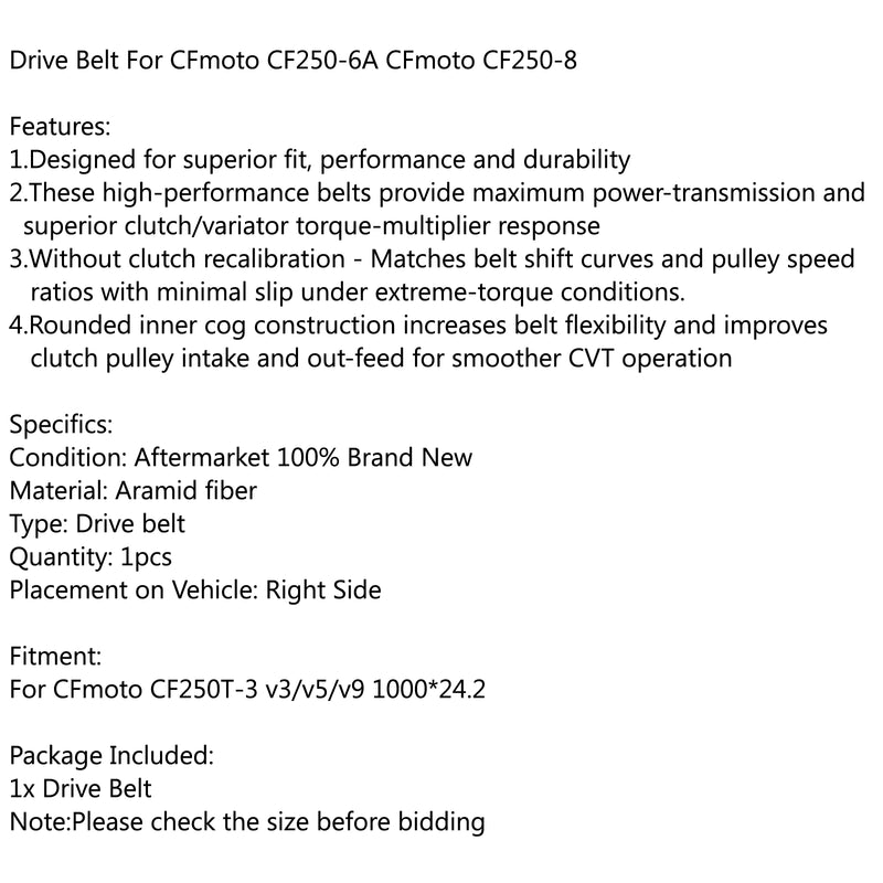 Drive Belt For CFmoto CF250T-3 v3/v5/v9 1000*24.2 Generic