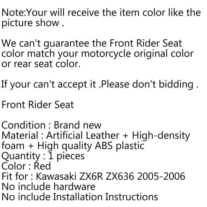 Front Rider Driver Seat Pillion Cushion For Kawasaki Ninja ZX6R ZX636 2005-2006 Generic