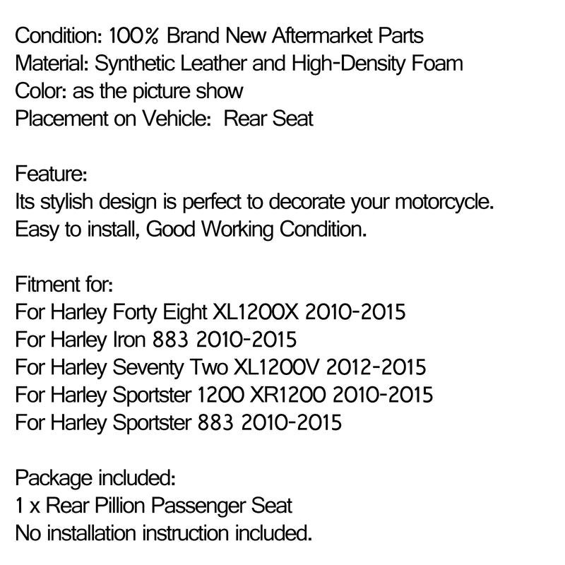 Motor Rear Passenger Cushion Pillion Seat Pad for Harley X48 72 XL1200 Generic