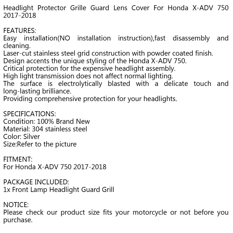 Headlight Guard Grill Headlamp Protector Fit for Honda X-ADV 750 2017-2020 Generic