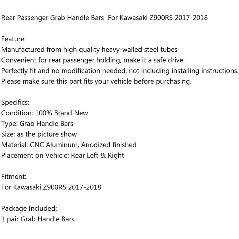 Passenger Rear Seat Handle Grab Bar Hand Rail For Kawasaki Z900RS 2017-18 Generic