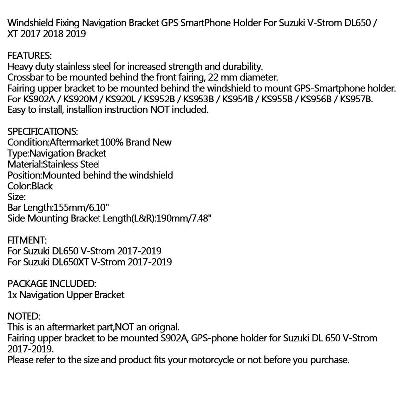 GPS/SMARTPHONE Navigation Bracket Adapt Holder For Suzuki DL650 XT V-Strom 17-19 Generic