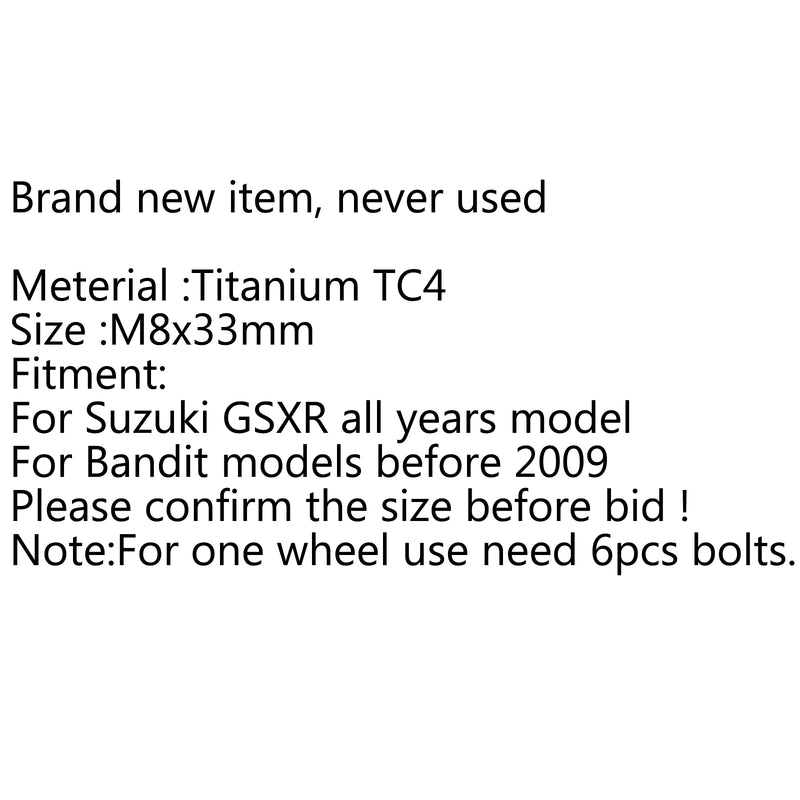 1pc/6pcs/12pcs Titanium / Ti M8 x 33mm For Suzuki GSXR Disc Brake Rotor Bolt