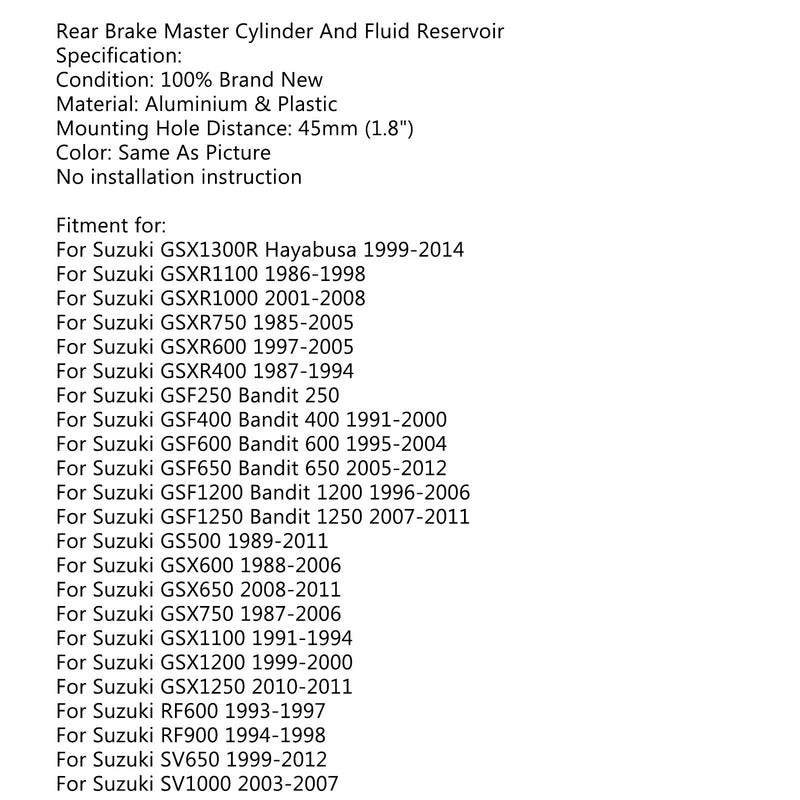 Rear Brake Master Cylinder Fluid Reservoir For Suzuki GSX 750 06-10 GSX-R 1000 Generic
