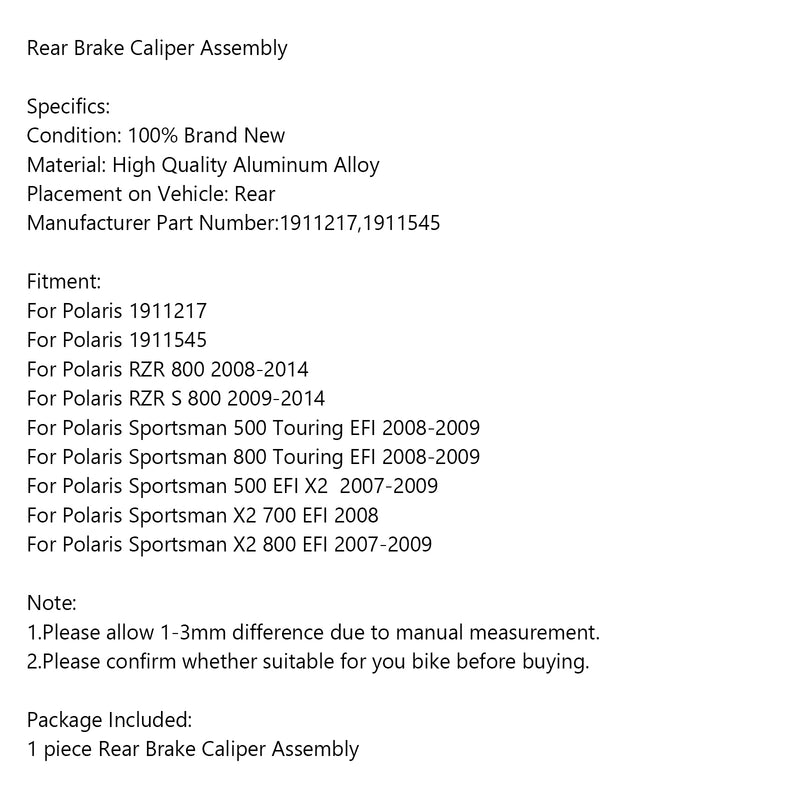 Rear Brake Caliper Assembly 1911217 For Polaris RZR 800 Sportsman 500 800 X2 700 Generic