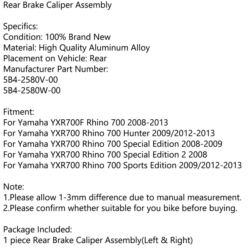 Rear Brake Caliper Assembly For Yamaha YXR700F Rhino 700 Hunter Sports 12-13 Generic