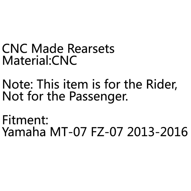 Aluminum Rear Sets Footpegs Footrest Fit for Yamaha MT07 MT-07 FZ07 2014-2020 Generic