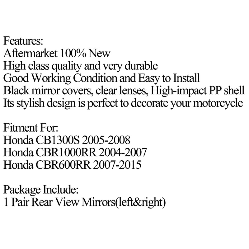 Rear View Mirror For HONDA CBR600RR 2003-2014 CBR 1000 RR 2004-2007 Side Black Generic