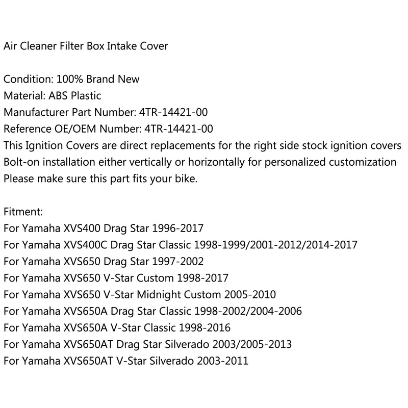 Air Cleaner Filter Cover For Yamaha Dragstar V-Star 650 XVS650 XVS650A Generic