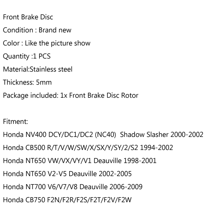 Front Brake Disc Rotor For Honda NV400 DC1/DC2 CB500 NT650 NT700 CB750 FR/VT750 Generic