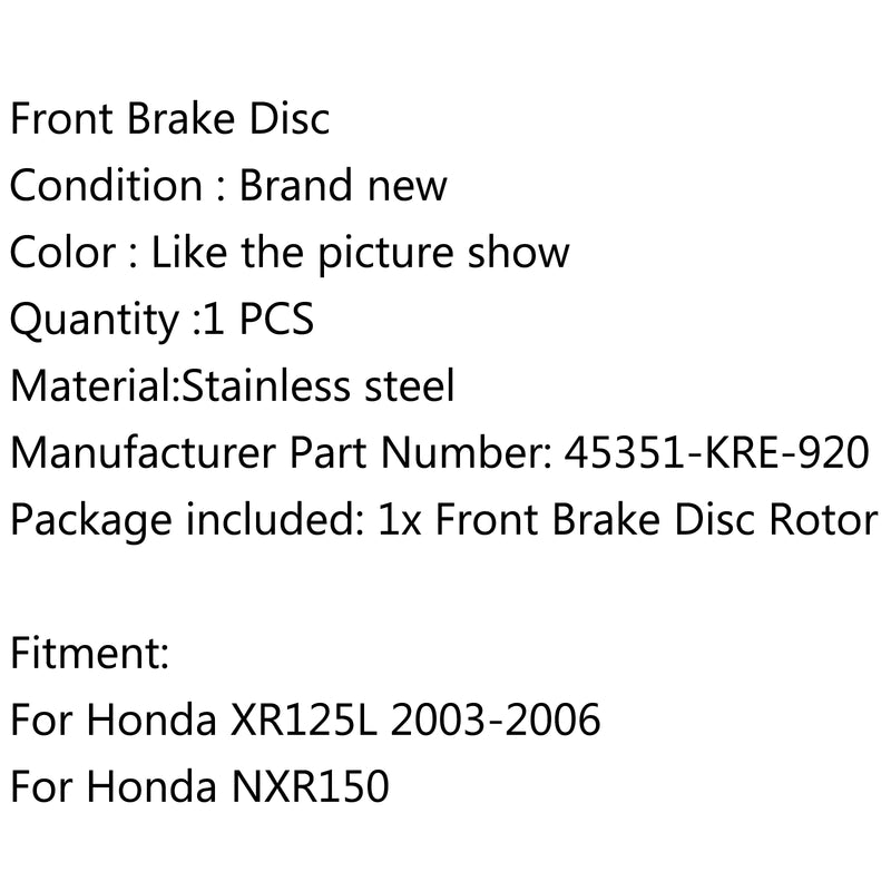 Front Brake Disc Rotor 45351-KRE-920 For Honda XR125L 2003-2006 Generic