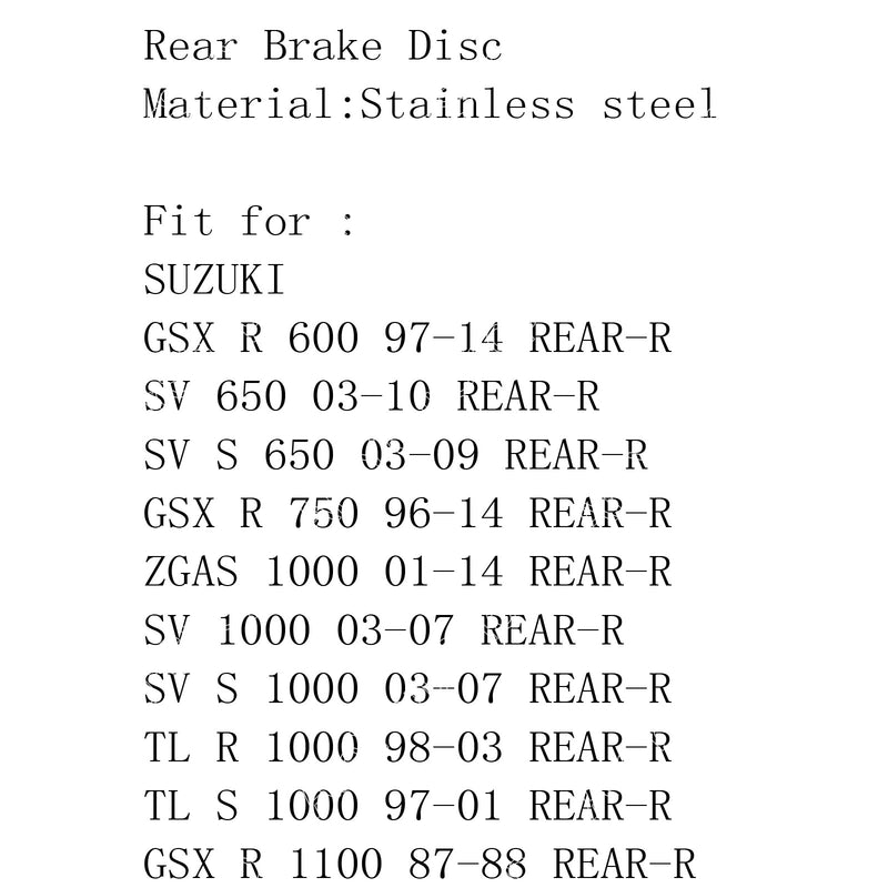 Rear Round Brake Disc Rotor Fr Suzuki GSXR 600 750 1100 SV SVS TLR TLS ZGAS 1000 Generic