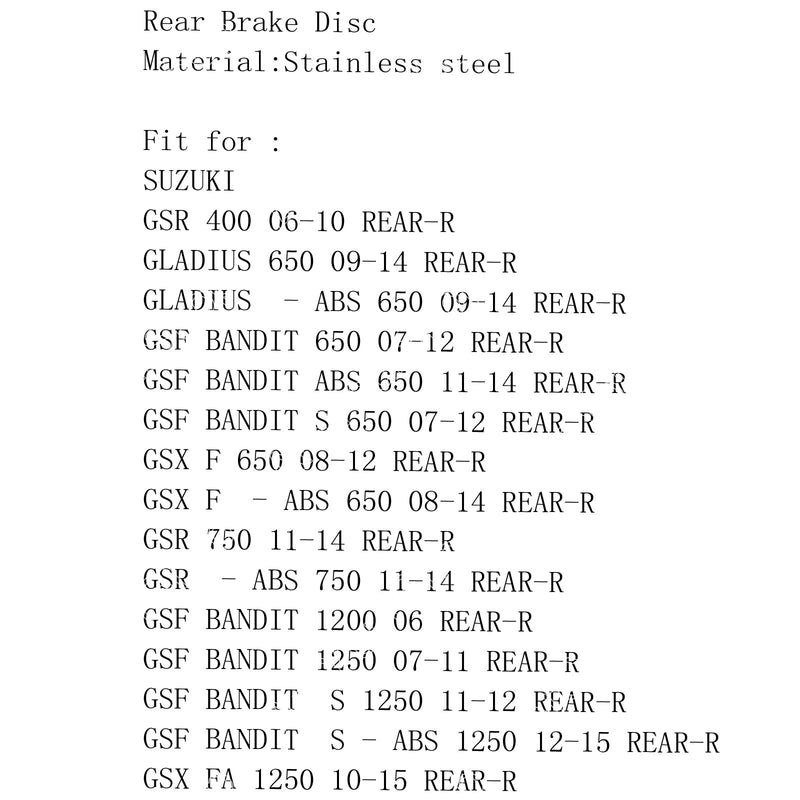 Rear Round Brake Disc Rotor For Suzuki GSR 400 750 GSF BANDIT 650 1200 1250 GSXF Generic