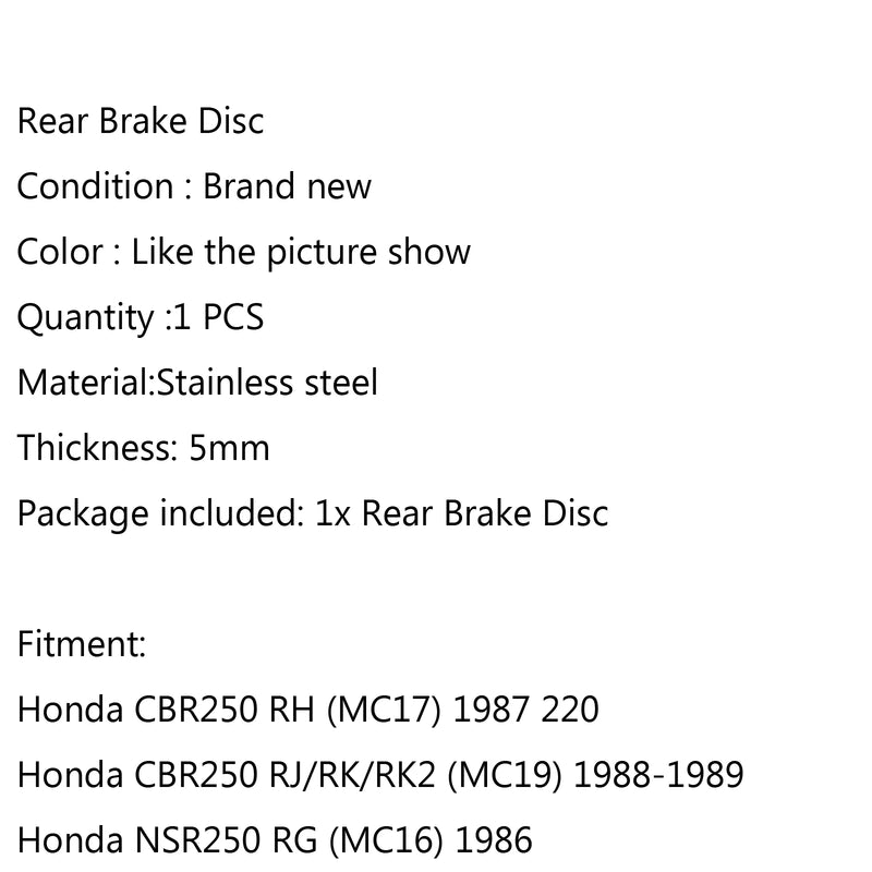 Rear Brake Disc Rotor For Honda CBR250 MC17/MC19 NSR250 MC18/MC19 CBR400 NS250 Generic