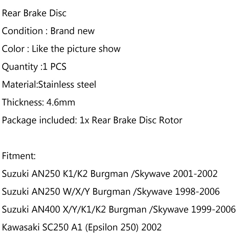 Rear Brake Disc Rotor For Suzuki AN 250 K1/K2 AN400 X/Y/K1/K2 Kawasaki SC250 Generic