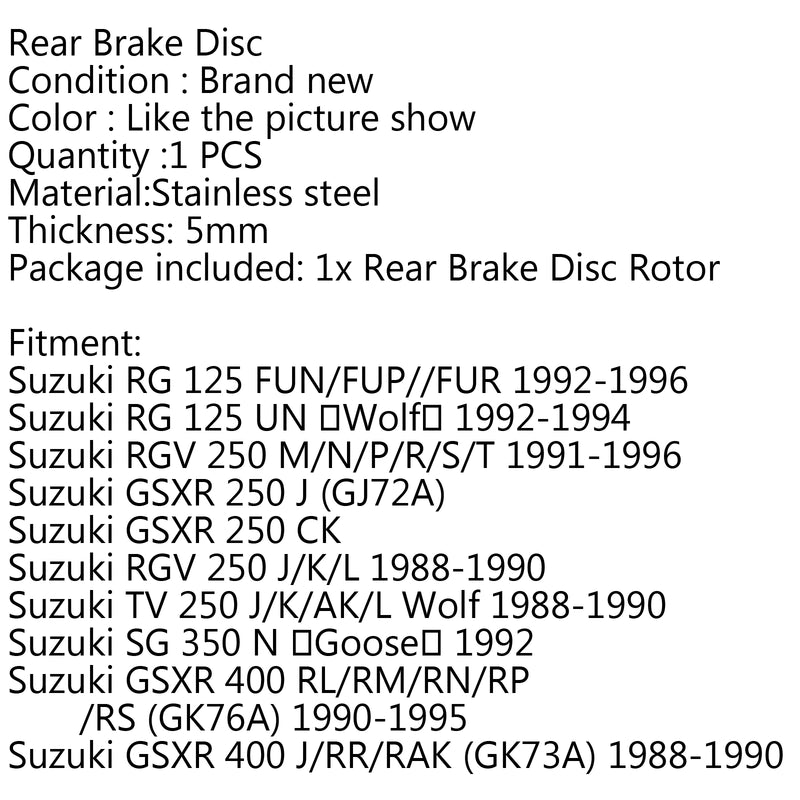 Rear Brake Disc Rotor for Suzuki RGV 250 M/N/P/R/S/T Suzuki GSXR 250 J CK 400 Generic