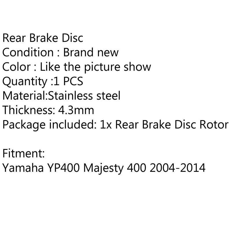 Rear Wheel Brake Disc Rotor For Yamaha YP400 Majesty 400 2004-2014 2006 2012 Generic