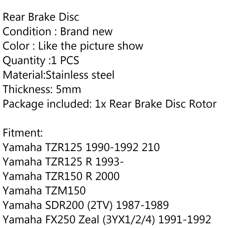 Rear Brake Disc Rotor For FZR250 R1-Z 250 SDR200 SRX600 SZR660 TDR250 TZR250/125 Generic
