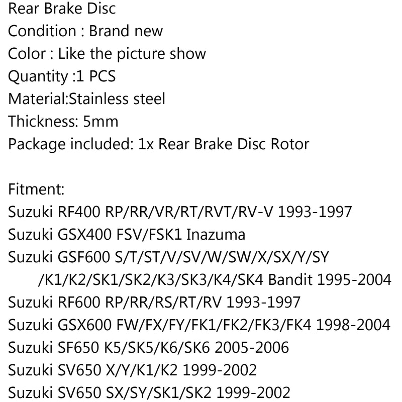 Rear Brake Disc Rotor For SUZUKI RF600R/RF900R SF650 GSX 600F/750F 98-06 GSF1200 Generic