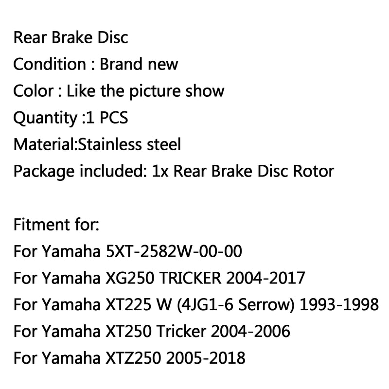 Rear Disc Brake Rotor For Yamaha XG250 TRICKER 04-17 XTZ250 05-2018 XT225 XT250 Generic