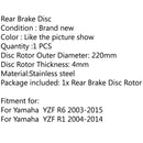 Rear Brake Disc Rotor For Yamaha YZF R1 2004-2014 YZF R6 2003-2015 220mm 8.7 Generic