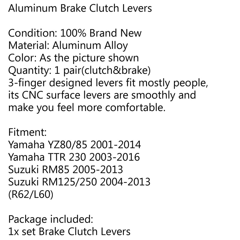 Dirt Pivot Bike Clutch Brake Levers Set For Suzuki RM85 05-13 RM125/250 2008 Generic