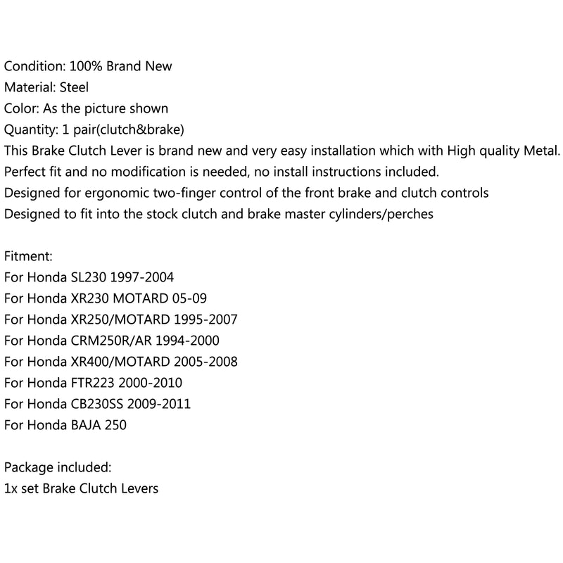 New Brake Clutch Levers For Honda, Honda Brake Clutch Levers XR250 95-07 CRM250 95-00 CR125 AX-1 XR400 Generic
