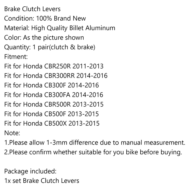 Brake Clutch Levers For Honda CBR300RR CB300F/FA 14-16 CBR500R CB500F/X 13-15 Generic