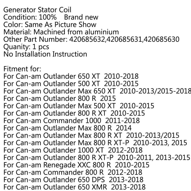 Magneto Generator Stator Coil For Can-am Outlander 650 XT (10-18) Commander 1000 Generic