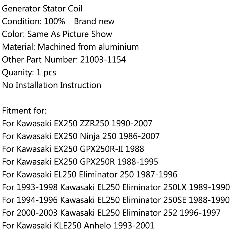Generator Stator Coil For Kawasaki EX250 Ninja 250 (86-2007) ZZR250 (90-2007) Generic