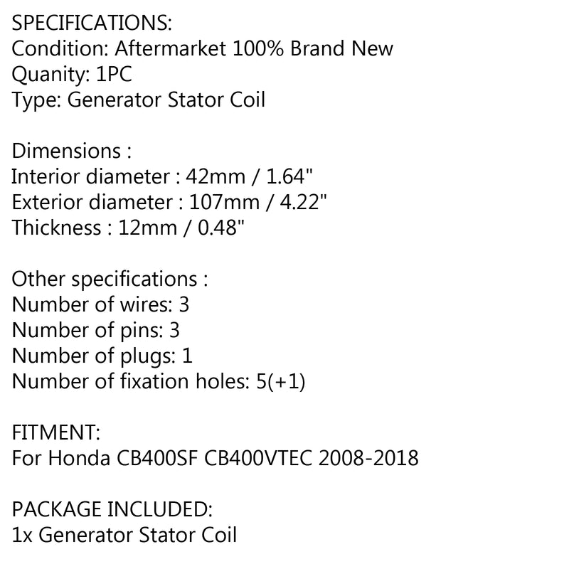 Generator Stator For Honda CB400 SF CB400 VTEC 2008 2009 2010 2011 2012-2018 Generic