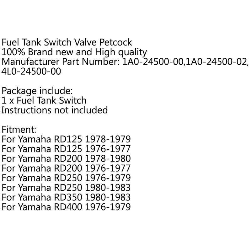 Fuel Tank Petcock Switch Valve For Yamaha RD250 RZ350 RD350 RD400 Generic