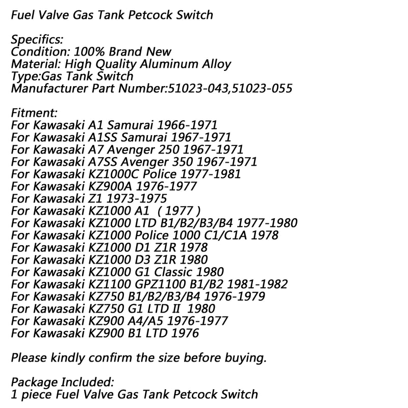 Fuel Petcock Valve Gas Tank Switch For Kawasaki A1 Samurai Z1 KZ1000 51023-043 Generic