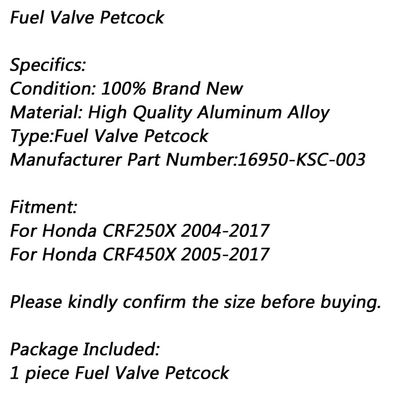 Fuel Gas Petcock Petrol Valve Switch For Honda CRF250X CRF450X 16950-KSC-003 Generic