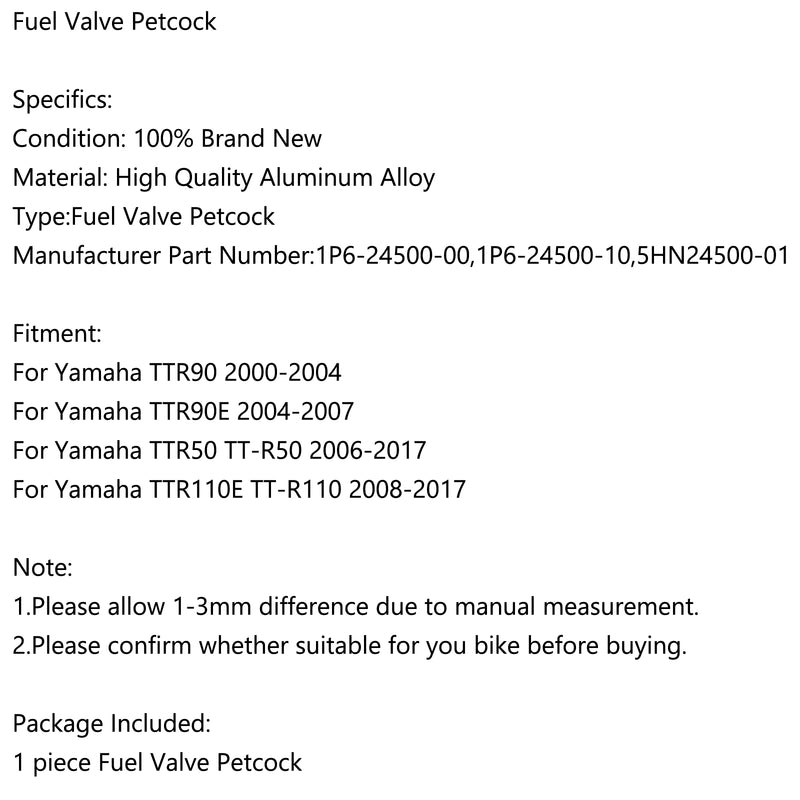 Gas Fuel Petrol Valve Petcock 1P6-24500-00 For Yamaha TTR90 TTR50 TTR110E TTR110 Generic