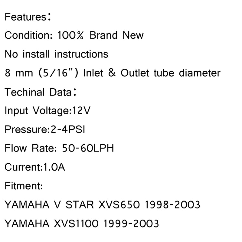 8mm Fuel Pump For YAMAHA V STAR 1998-2003 XVS650 & 1999-2003 XVS1100 Generic