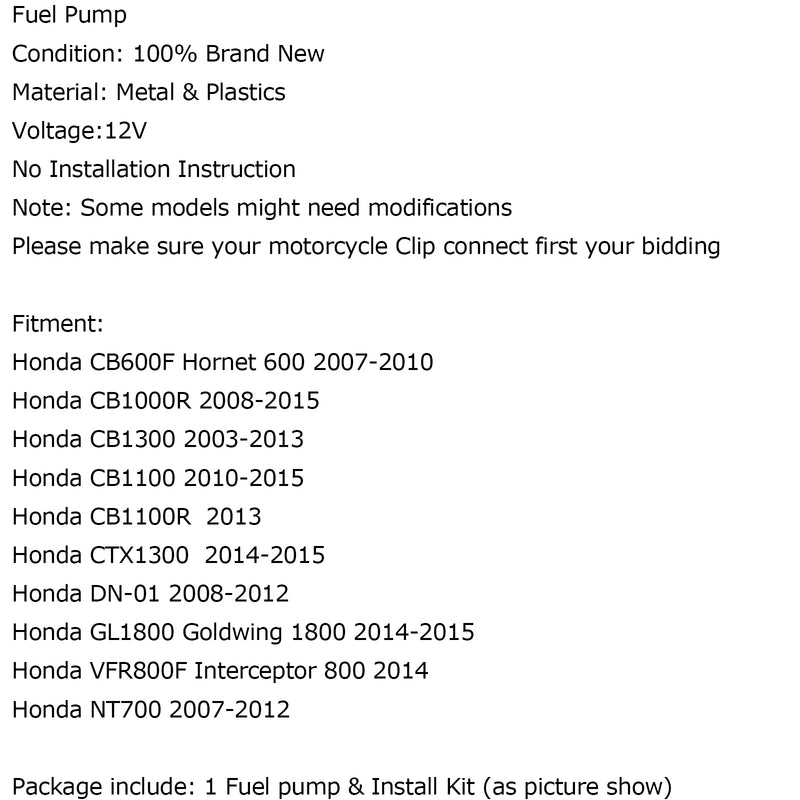Fuel Pump For Honda CB600F Hornet CB1000R CB1100/R CB1300 CTX1300 GL1800 NT700 Generic