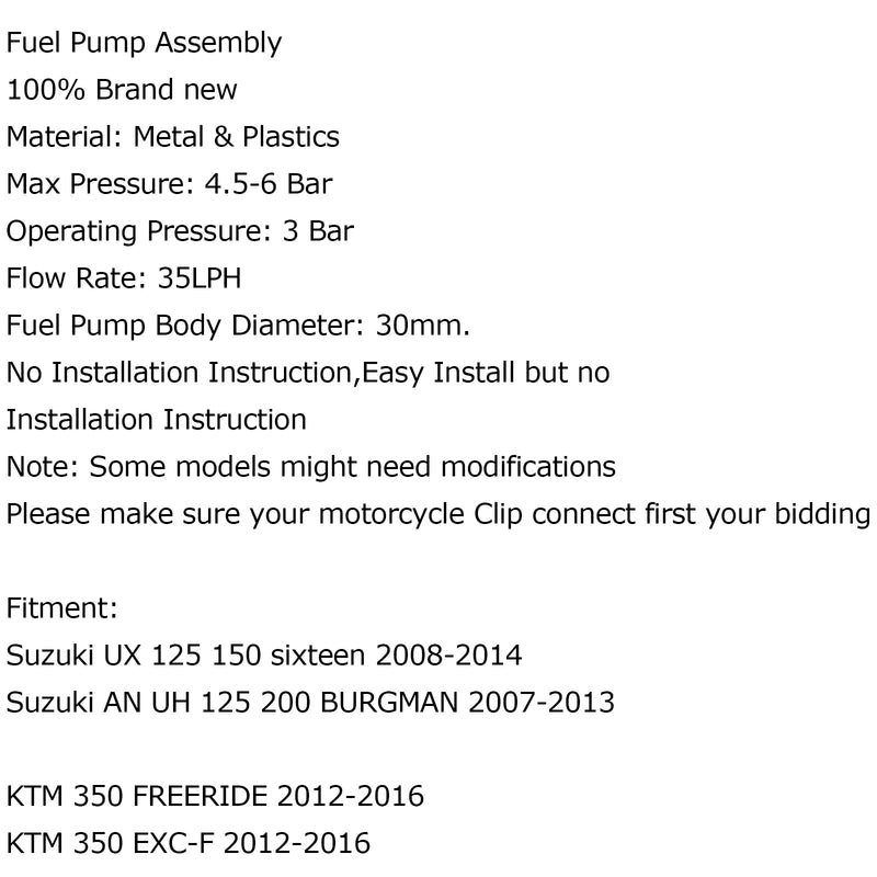 Fuel Pump For KTM PE 250 350 690 390 450 570 125 DUKE 09-13 EX-F SX-F FREERIDE Generic
