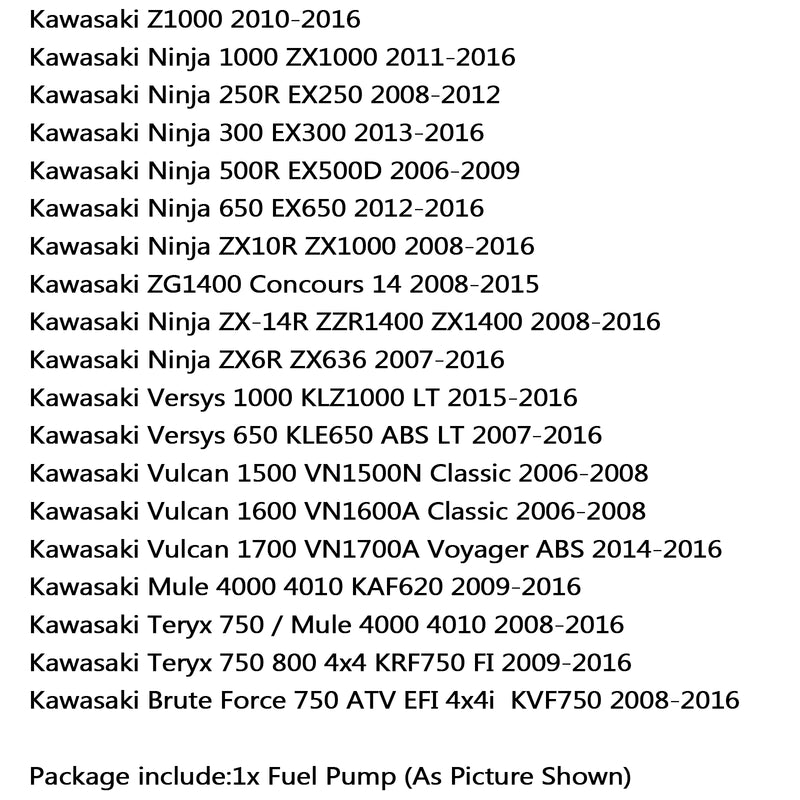 Fuel Pump For Kawasaki 49040-0020 KX Z1000 Ninja 300 650 500R ZX 14R 10R 6R 2010 Generic