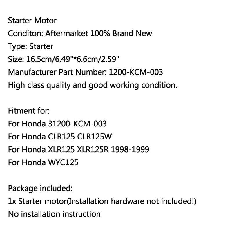 Motor Starter For Honda CLR125 CLR125W XLR125 XLR125R 1998-1999 WYC125 Generic